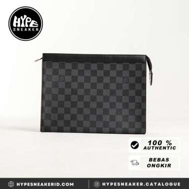 Tas LOUIS VUITTON LV DAMIER BLACK POCHETTE CLUTCH 100% ORIGINAL 26X20X6CM