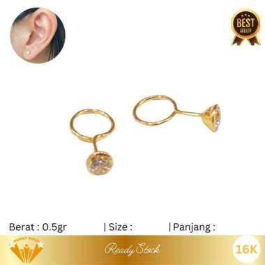 Anting Emas Kadar 16K Model Toge Mata Putih Family Gold 1gr