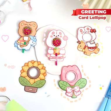 OEM SK-A93 Kartu Ucapan Permen Lolipop Motif Kartun Lucu Greeting Card Lollipop / Gift Card Birthday