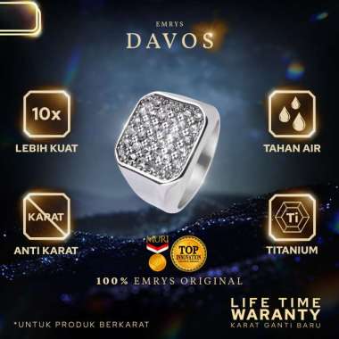 Emrys DAVOS KOTAK Ring Titanium Anti Karat Cincin Titanium Pria Wanita 8 Gold