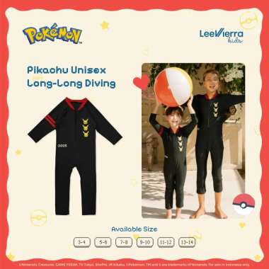 Pikachu Unisex Long-Long Diving, Baju Renang Anak 3-4Y Team Red