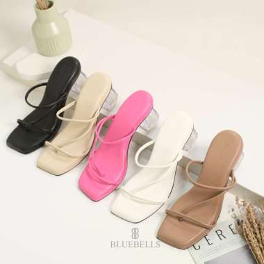 Bluebells KOYA Sendal Tali Jepit Pesta Hak Kaca Wanita 5cm (Tersedia Size 36-44) 41 putih
