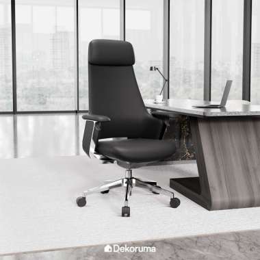Dekoruma RUSSELL Kursi Kantor Manager Ergonomis / Kursi Kerja Genuine Leather / Kulit Asli - Hitam