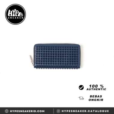 DOMPET CHRISTIAN LOUBOUTIN SPIKE NAVY PANETTONE ZIP LONG WALLET 100% ORIGINAL