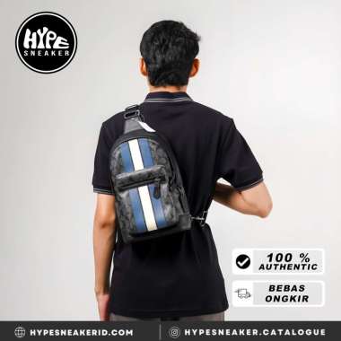 Tas COACH STRIPE BLUE WHITE MONOGRAM BLACK CROSS BODY BAG 100% ORIGINAL 32X20X9CM