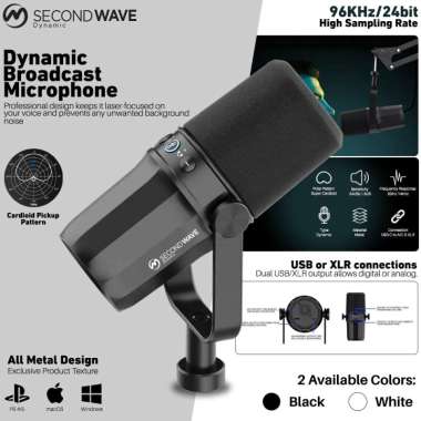 SECONDWAVE Dynamic XLR USB Microphone Cardioid For Broadcast Podcast PUTIH