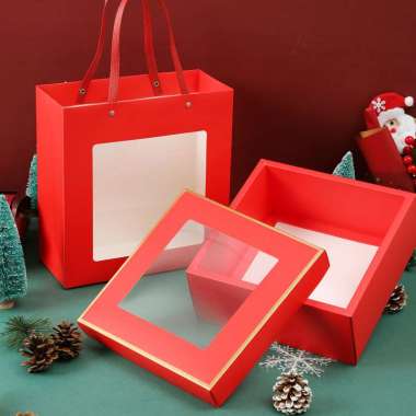 Premium Hampers Gift Box Bag / Kotak Dus Mika Kado|Hadiah|Kue|Souvenir Merah Box + Bag
