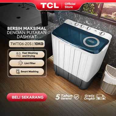 TCL Mesin Cuci 2 Tabung - Twintub 10KG - Lint Filter - Anti Karat - Anti Tikus (Model: TWT106-20S)