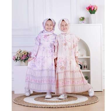 Dungdungkids Gamis Anak Vanesha Ceruty Motif Bunga Plisket Free Jilbab Segi Empat 5 - 11 Tahun XL To