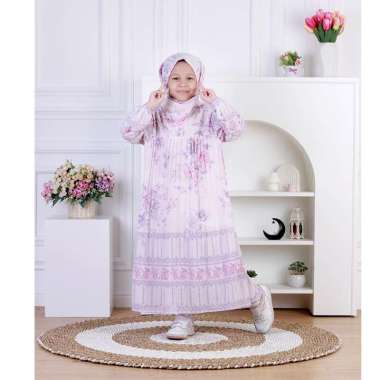 Dungdungkids Gamis Anak Vanesha Ceruty Motif Bunga Plisket Free Jilbab Segi Empat 5 - 11 Tahun XL Pi