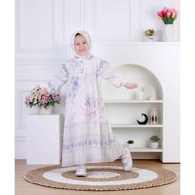 Dungdungkids Gamis Anak Vanesha Ceruty Motif Bunga Plisket Free Jilbab Segi Empat 5 - 11 Tahun L Abu