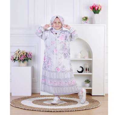 Dungdungkids Gamis Anak Vanesha Ceruty Motif Bunga Plisket Free Jilbab Segi Empat 5 - 11 Tahun S Tos