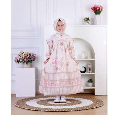 Dungdungkids Gamis Anak Vanesha Ceruty Motif Bunga Plisket Free Jilbab Segi Empat 5 - 11 Tahun XL Cr