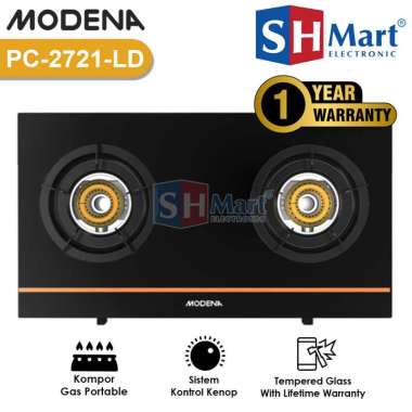 MODENA KOMPOR GAS 2 TUNGKU KACA PC 2721LD PC-2721LD TEMPERED GLASS GARANSI RESMI (MEDAN)