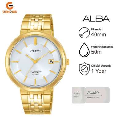 Jam Tangan Pria Alba AS9D72 Man Sapphire Crystal Gold Stainless Steel Strap White