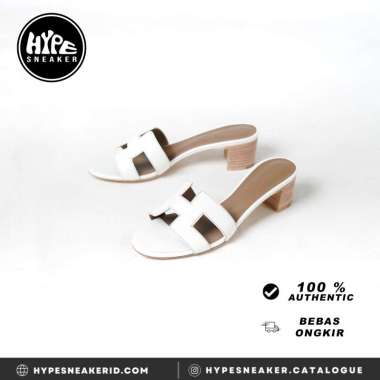 Sepatu HERMES OASIS WHITE BLOCK HEELS 100% ORIGINAL 38