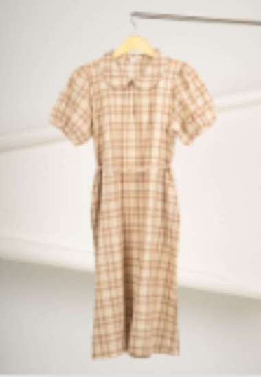 Korean Vintage Plaid Dress Brown