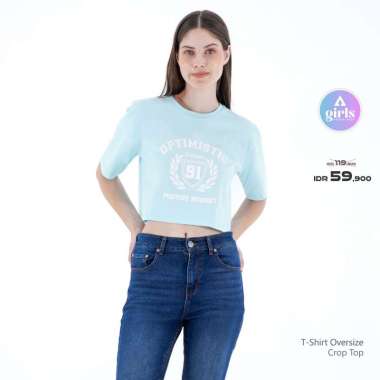 Aerostreet T Shirt Oversize Crop Top Optimistic Baby Blue Woman 1C001 XL