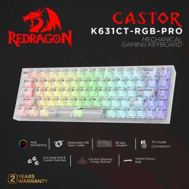 Redragon Transparent Mechanical Gaming Keyboard 3 Mode CASTOR - K631CT K631CT-RGB-PRO