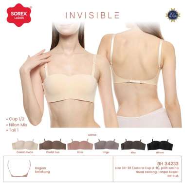 Sorex Invisible Bra Half Cup A-B Busa Sedang Tanpa Kawat Kait 1 Nilon Seamless BH 34233 Abu-Abu 38