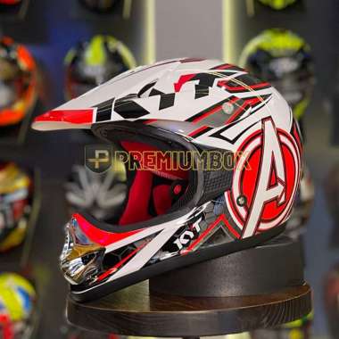 KYT Cross Pro Avenger Helm Full Face - White Red Fluo XL