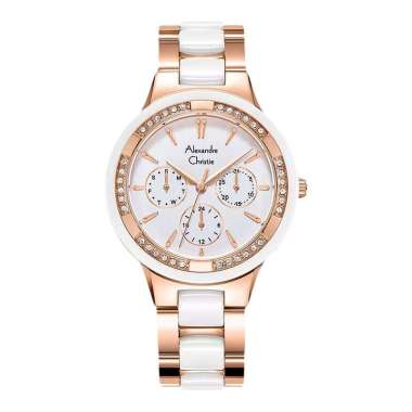 Jam Tangan Wanita Alexandre Christie Multifunction AC 2299 BF BRGSL Ladies White Dial Dual Tone St S