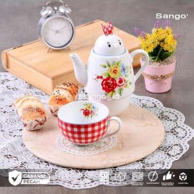 SANGO Teko dan Cangkir New Country Red Gingham Big Flowers Hampers