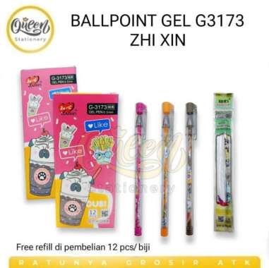 1 PACK (12 PCS) BALLPOINT GEL ZHI XIN / PULPEN ZHI XIN / PULPEN GEL / BOLPEN G-3173
