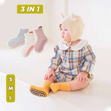 OEM ONE-P632 Kaos Kaki Anak Bayi Isi 3 Pasang Polos Anti Slip Baby Socks Unisex / Kaos Kaki Pendek B