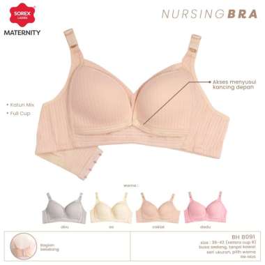 Sorex Bra Menyusui Tanpa Kawat Bukaan Depan Full Cup B-C Kait 4 Katun Mix Nursing Bra BH 8091 Abu-ab