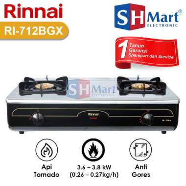 Kompor Gas Rinai RI - 712BGX 2 TUNGKU - 712BGX-HITAM (MEDAN)