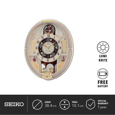 Jam Dinding Seiko QXM366S 44.3Cm Silver Color Silver Marble Pattern Dial Melodies in Motion Ori