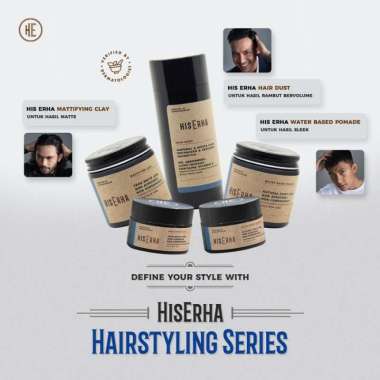 HIS ERHA Pomade Waterbased Mattifying Clay Pomade Hair Dust Powder Rangkaian Produk Hair Styling Ram