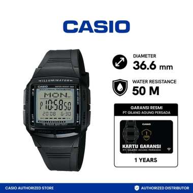 CASIO DB-36-1AVDF Data Bank Square Shape Dual Time Telememo Jam Tangan Unisex - Hitam