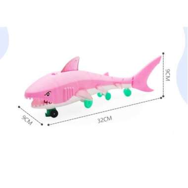 Mainan Anak Ikan Hiu Baby Shark Jalan Bump And Go Ada Musik Lampu PLASTIK PINK