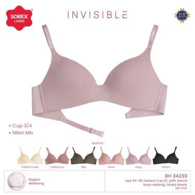Sorex Invisible Bra Busa Sedang Tanpa Kawat Kait 1 Nilon Seamless Cup B 3/4 BH 34239 Hitam 36