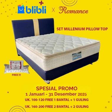 Romance Millenium Full Set Pillow Top Kasur Springbed - Blue (Free Bantal + Guling) 120 x 200