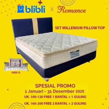 Romance Millenium Full Set Pillow Top Kasur Springbed - Brown (Free Bantal + Guling) 160 x 200