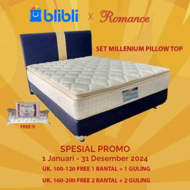 Romance Millenium Full Set Pillow Top Kasur Springbed - Black (Free Bantal + Guling) 120 x 200