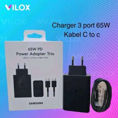 power adapter samsung super fast charger charging 65w 3 port usb + type c adapter + kabel