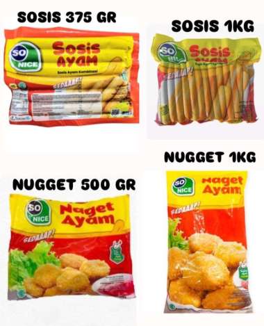 So Nice Sosis Ayam 375gr|Sosis SoNice 1kg Cemilan Sosis SOSIS 1KG