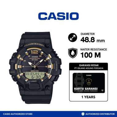 CASIO Original Analog Digital Telememo Jam Tangan Pria - Black Gold [HDC-700-9AVDF] Gold Black