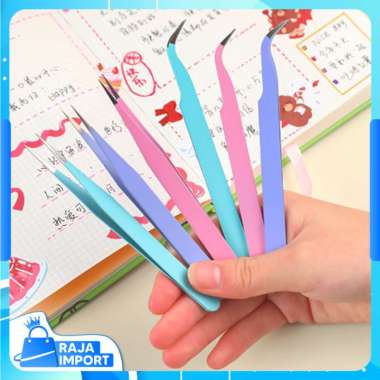 Raja Import 5841 Pinset Bengkok / Pinset Lurus / Tweezer Sticker / Macaron Tweezers Penjepit Stiker 
