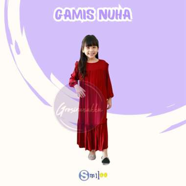 Gamis Anak Nuha Rayon Twill Smilee Warna Maroon Size 2-10 Tahun 2 tahun