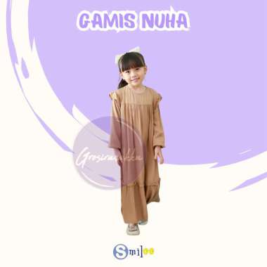 Gamis Anak Nuha Rayon Twill Smilee Warna Coklat Size 2-10 Tahun 2 tahun