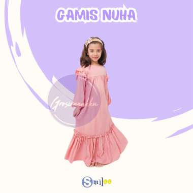 Gamis Anak Nuha Rayon Twill Smilee Warna Peach Size 2-10 Tahun 2 tahun