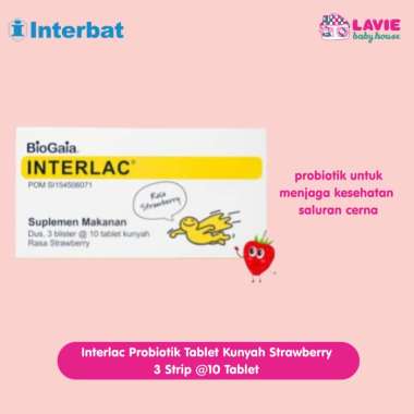 Interlac Probiotik Tablet Kunyah Strawberry/ Lemon 3 Strip @10 Tablet - Menjaga Kesehatan Saluran Pe