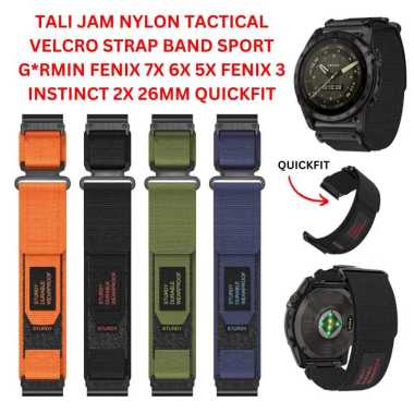 Tali Jam Nylon Velcro Loop Strap Band Sport Garmin Fenix 7x 6x 5x Fenix 3 26mm Quickfit GREY