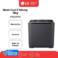 LG Mesin Cuci Twin Tub / 2 Tabung 18KG - 3 Program Pencucian dan Lapisan Anti Tikus Hitam - Model P1800RTM