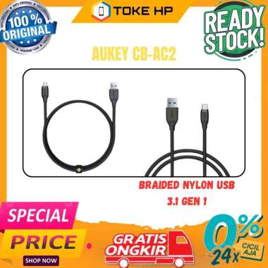 AUKEY CB-AC2 Braided Nylon USB 3.1 Gen 1 to USB C Kabel Data [2 m] Merah